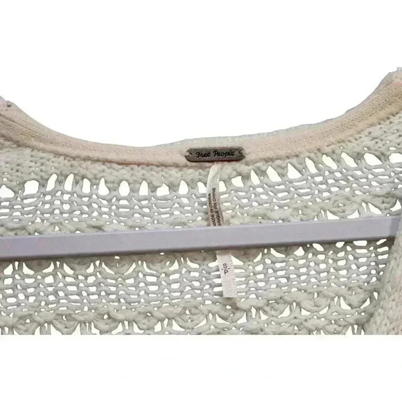 Free People Tunic Sweater Blouse Size Small Ivory Open Knit Boho Oversized Cozy - Picture 6 of 12